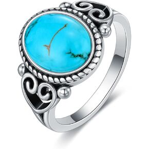 Vintage Oval Gemstone Rings for Women 11x8MM Black Onyx Turquoise Amethyst Sapphire Filigree Statement Ring 925 Sterling Silver Bohemian Jewelry Christmas Birthday Gift