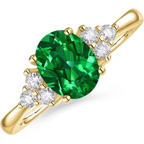 14K Gold Emerald Rings for Women, Oval Shape 1.5CT May Birthstone Promise Anniversary Gold Vermeil Ring, Gift for Wife Mom Girlfriend Her Size 5 6 7 8 9 10 11 12