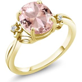 Gem Stone King 2.40 Cttw Oval Peach Nano Morganite and White Topaz 18K Yellow Gold Plated Silver Ring for Women | Oval 10X8MM and Round 2MM | Gemstone Birthstone | Available In Size 5, 6, 7, 8, 9
