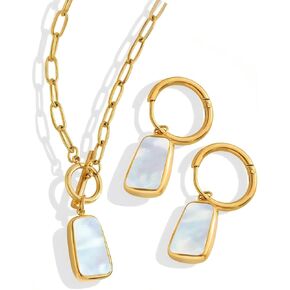 Women's Jewelry Set – 18K Gold Plated Stainless Steel Shell Necklace & Earring Sets with OT Buckle, Elegant Gold Jewelry Gift for Women – Women Beach Fashion