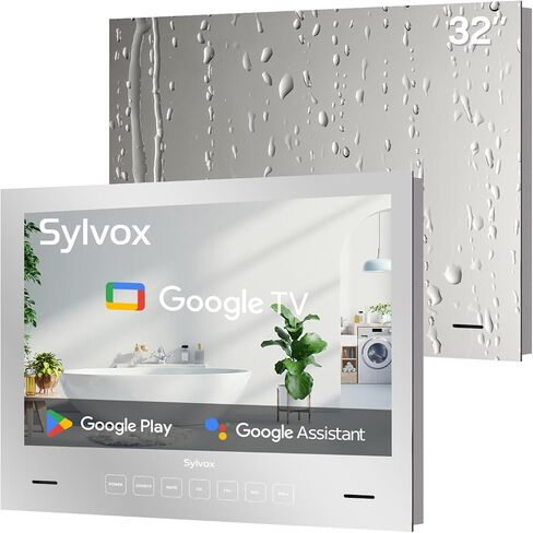 تلفزيون حمام SYLVOX مقاس 24 بوصة، تلفزيون مرآة ذكي 1080 بكسل، نظام جوجل NTSC وموالف ATSC يدعم واي فاي بلوتوث 500 شمعة في المتر المربع، سطوع عالٍ، تلفزيون IP66 مقاوم للماء للحمام وحوض الاستحمام والفندق والمنتجع الصحي (مضمن) in Saudi Arabia