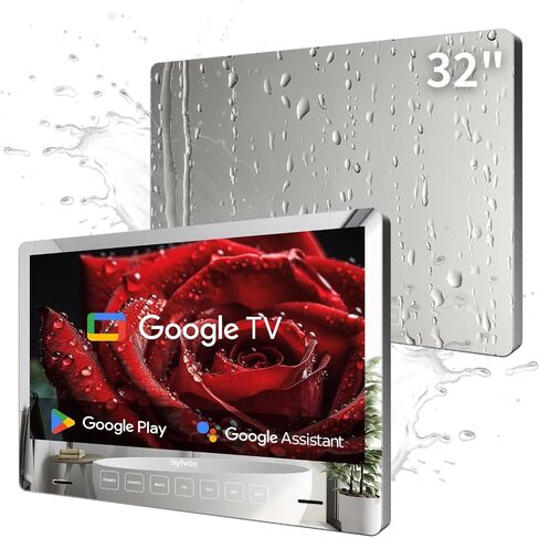 تلفزيون حمام SYLVOX مقاس 24 بوصة، تلفزيون مرآة ذكي 1080 بكسل، نظام جوجل NTSC وموالف ATSC يدعم واي فاي بلوتوث 500 شمعة في المتر المربع، سطوع عالٍ، تلفزيون IP66 مقاوم للماء للحمام وحوض الاستحمام والفندق والمنتجع الصحي (مضمن) in Saudi Arabia
