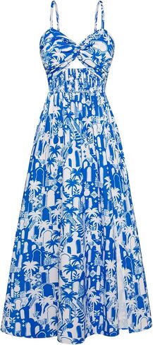 GRACE KARIN 2025 Women's Summer Spaghetti Strap Maxi Dress Smocked Floral Dress Sleeveless Boho Beach Sundress with Pockets in Saudi Arabia