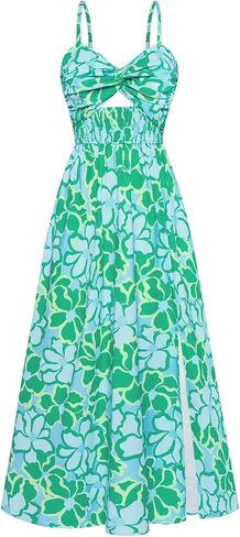 GRACE KARIN 2025 Women's Summer Spaghetti Strap Maxi Dress Smocked Floral Dress Sleeveless Boho Beach Sundress with Pockets in Saudi Arabia