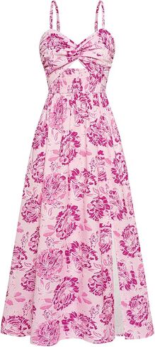 GRACE KARIN 2025 Women's Summer Spaghetti Strap Maxi Dress Smocked Floral Dress Sleeveless Boho Beach Sundress with Pockets in Saudi Arabia
