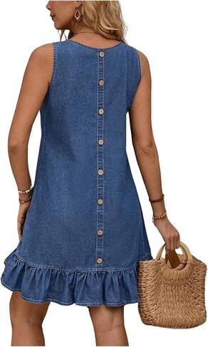 SOLY HUX Women's Denim Dress Sleeveless Button Back Ruffle Short Jean Dresses Cute Summer Tank Dress in Kuwait