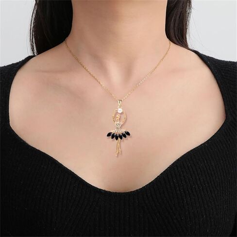 Ballerina Necklace for Women Charm Crystal Rhinestone Ballerina Pendant Necklace Dainty Sweet Dancer Dancing Necklace Ballet Recital Themed Dancer Gifts in Saudi Arabia