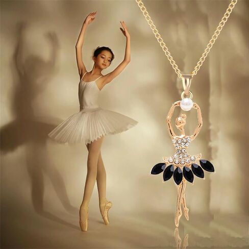 Ballerina Necklace for Women Charm Crystal Rhinestone Ballerina Pendant Necklace Dainty Sweet Dancer Dancing Necklace Ballet Recital Themed Dancer Gifts in Saudi Arabia