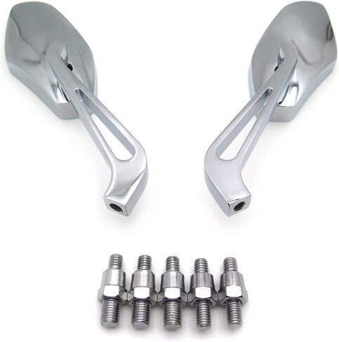 HTTMT MT400-009- Aluminum Chrome Mirrors Compatible With Most Motorcycle With 8mm Or 10mm Clockwise Suzuki Kawasaki Yamaha Harley Handlebar Mount in Saudi Arabia