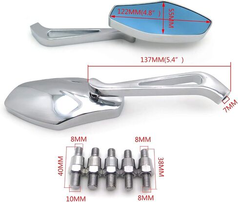 HTTMT MT400-009- Aluminum Chrome Mirrors Compatible With Most Motorcycle With 8mm Or 10mm Clockwise Suzuki Kawasaki Yamaha Harley Handlebar Mount in Saudi Arabia