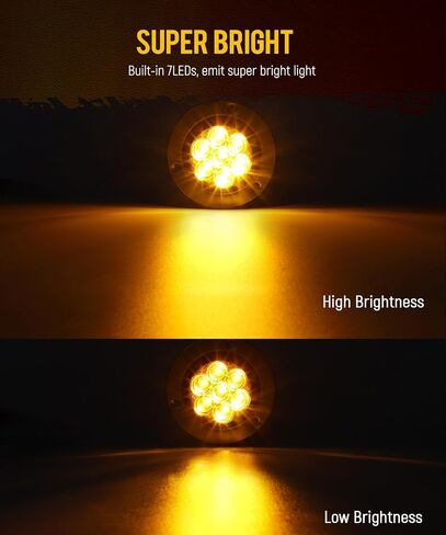Partsam 10Pcs 2 inch Amber 7LED Side Marker Clearance Light Turn Signal with Stainless Steel Bezel For Trailer Truck, High/Low Brightness in Saudi Arabia