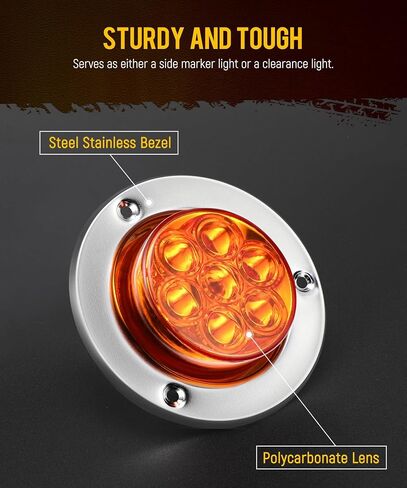 Partsam 10Pcs 2 inch Amber 7LED Side Marker Clearance Light Turn Signal with Stainless Steel Bezel For Trailer Truck, High/Low Brightness in Saudi Arabia