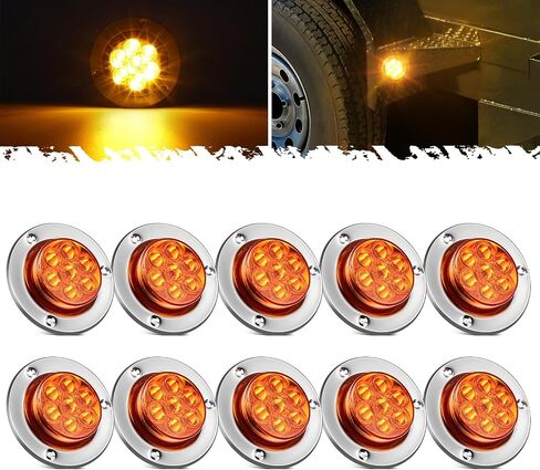 Partsam 10Pcs 2 inch Amber 7LED Side Marker Clearance Light Turn Signal with Stainless Steel Bezel For Trailer Truck, High/Low Brightness in Saudi Arabia