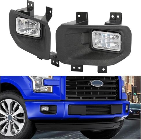أضواء ضباب زوج Hecasa متوافقة مع 2015-2017 Ford F150 F-150 استبدال لـ FO2592235 FO2593235 FL3Z1520B FL3Z15200B W/Halogen Plug & SPARCENGER-عدسة واضحة in Kuwait