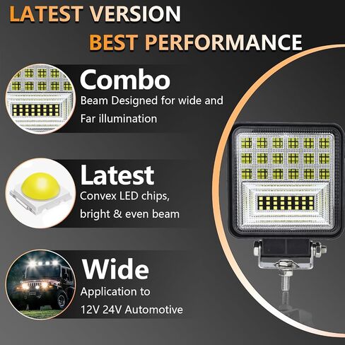 LED Work Lights for Truck, 4 Inch Cube LED Pods Lights 126W 10000lm 12V 24V Driving for Tractor ATV UTV Boat Pickup Golf Cart Snowblower Square Light Pods, Combo Beam in Saudi Arabia