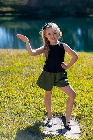 Arshiner Girls Summer 2 Piece Outfit Sleeveless Top and Paperbag Waist Shorts with Pockets Kids Shorts Set Ages 5-13 in Saudi Arabia