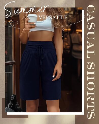 Neer 3 Pack Women's Bermuda Shorts, Knee Length Wide High Waisted Cotton Drawstring Casual Athletic Shorts with Pockets in Saudi Arabia