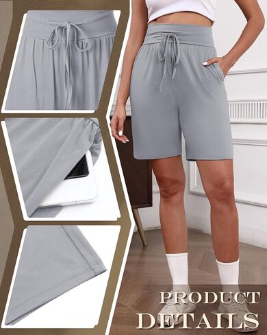 Neer 3 Pack Women's Bermuda Shorts, Knee Length Wide High Waisted Cotton Drawstring Casual Athletic Shorts with Pockets in Saudi Arabia