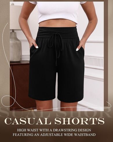 Neer 3 Pack Women's Bermuda Shorts, Knee Length Wide High Waisted Cotton Drawstring Casual Athletic Shorts with Pockets in Saudi Arabia