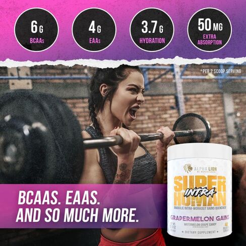 ALPHA LION Superhuman Intra Workout Powder for Men & Women, Amino Acids Drink, Muscle Recovery Supplement, BCAA Powder, Electrolytes & Hydration Mix (42 Servings, Watermelon Grape Candy Flavor) in Saudi Arabia