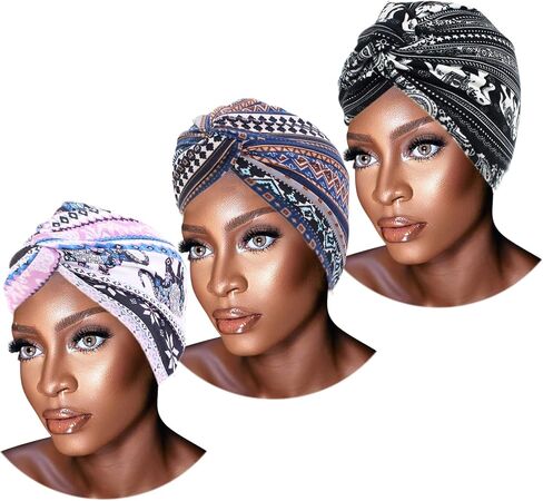 Novarena African Turban for Women Knot Pre-Tied Bonnet Beanie Cap Headwrap in Kuwait