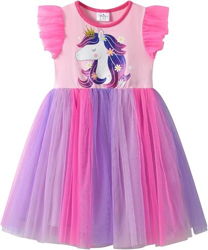 DXTON Girls Summer Dresses Tutu Short Sleeve Party Casual Outfits Tulle Dress 3-12 Years in Saudi Arabia
