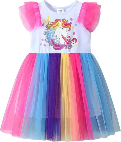 DXTON Girls Summer Dresses Tutu Short Sleeve Party Casual Outfits Tulle Dress 3-12 Years in Saudi Arabia
