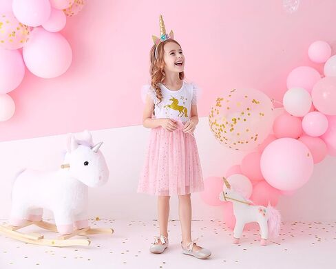 DXTON Girls Summer Dresses Tutu Short Sleeve Party Casual Outfits Tulle Dress 3-12 Years in Kuwait