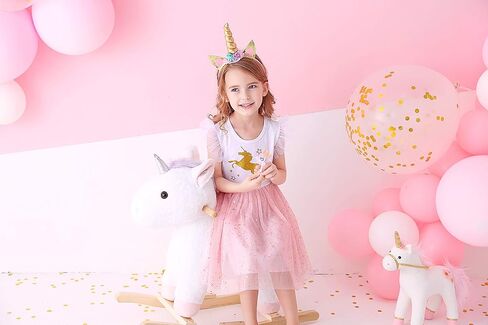 DXTON Girls Summer Dresses Tutu Short Sleeve Party Casual Outfits Tulle Dress 3-12 Years in Kuwait