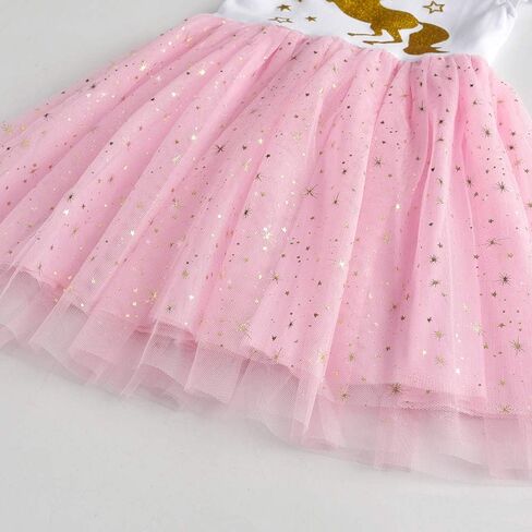 DXTON Girls Summer Dresses Tutu Short Sleeve Party Casual Outfits Tulle Dress 3-12 Years in Kuwait