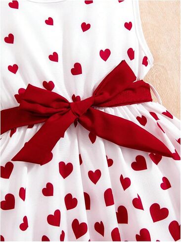 GORGLITTER Girl's Heart Print Bow Tie Mini Dress Cute Sleeveless Crew Neck Swing Flowy Summer Formal Tank Dress in Saudi Arabia