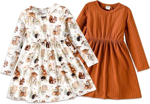 PATPAT Toddler Girl Floral Multipack Dresses 2 Pack Long Sleeve A-line Dress for Girls in Saudi Arabia