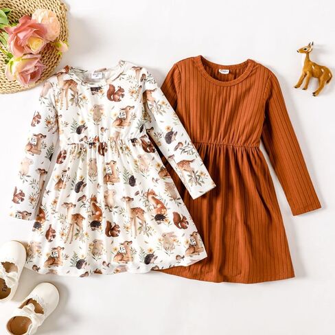 PATPAT Toddler Girl Floral Multipack Dresses 2 Pack Long Sleeve A-line Dress for Girls in Saudi Arabia