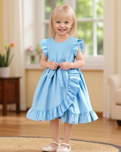 Rosibel Toddler Girls Dress Kids Ruffles Sleeveless Casual Dresses Little Girls Summer Beach Sundress 2-7Y in Saudi Arabia