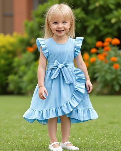 Rosibel Toddler Girls Dress Kids Ruffles Sleeveless Casual Dresses Little Girls Summer Beach Sundress 2-7Y in Saudi Arabia
