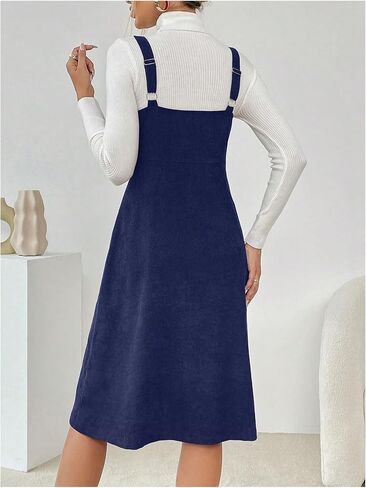 Milumia Women's Corduroy Button Up V Neck Pocket Midi Pinafore Overall Dress in Saudi Arabia