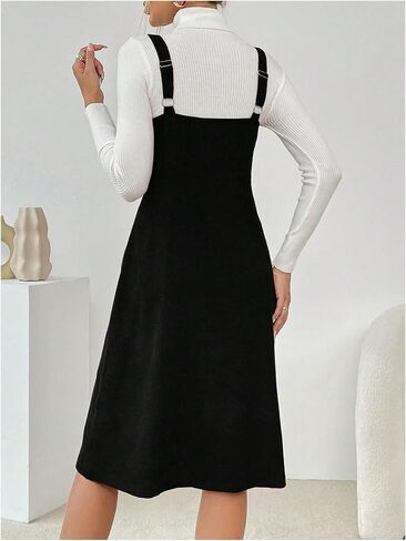 Milumia Women's Corduroy Button Up V Neck Pocket Midi Pinafore Overall Dress in Saudi Arabia