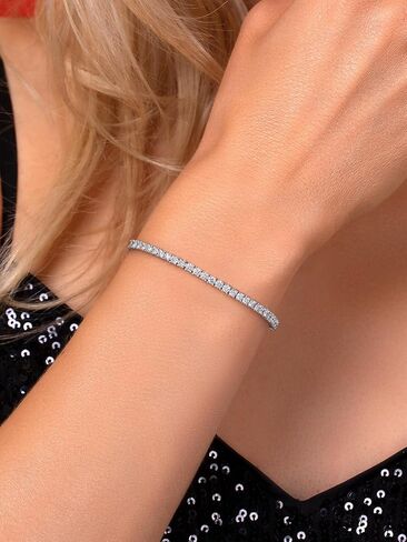GEM Stone King 2.00 CTTW White Lab Grown Diamond Tennis Bracelet for Women | 925 الفضة الاسترليني | جولة 2.5mm | اللون E-F | VVS-VS Clarity | سوار بولو قابل للتعديل | يناسب معصم ما يصل إلى 9 بوصات in Kuwait