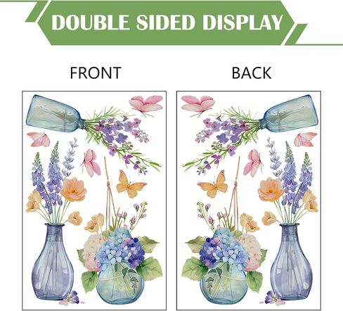 Yovkky Spring Summer Flowers Window Clings 4 Sheets, Potted Plant Floral in Jar Butterfly Stickers Decals Decor, Bonsai Vase Seasonal Home Kitchen Decorations in Saudi Arabia
