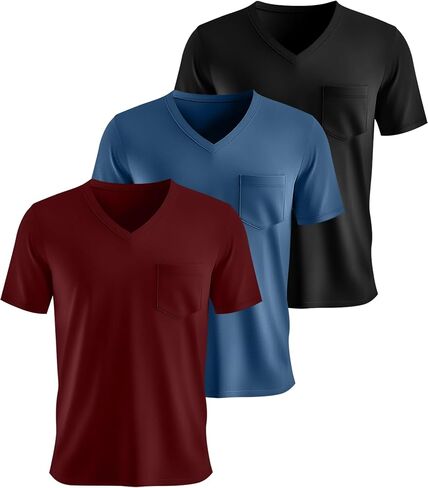 Ficerd 3 Pack Men's V Neck T Shirts Short Shirts بالإضافة إلى حجم تي شيرت القطن الأساسي القطني الأساسي مع جيب in Saudi Arabia