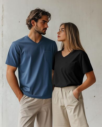 Ficerd 3 Pack Men's V Neck T Shirts Short Shirts بالإضافة إلى حجم تي شيرت القطن الأساسي القطني الأساسي مع جيب in Saudi Arabia