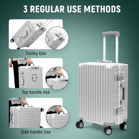 20inch Carry On Luggage 22x14x9 Airline Approved, Zipperless Luggage Carry On TSA Approved Hard Shell Suitcases, Lightweight Carry On Suitcases with Aluminum Frame, Sliver in Kuwait