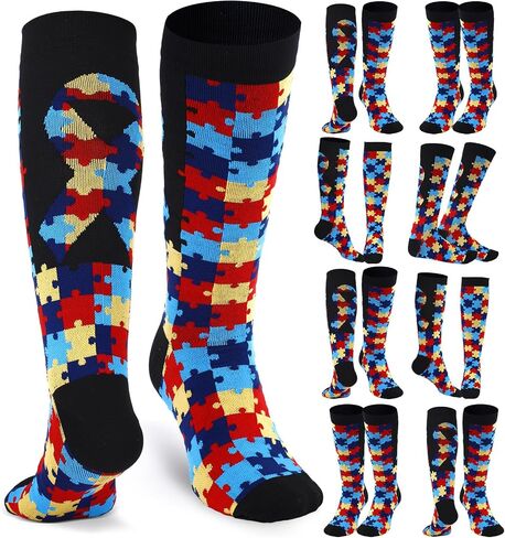 8 Pairs Autism Awareness Socks 2026 Autism Acceptance Month Item Accessories Puzzle Crew Sock for Adult Kids Gift in Saudi Arabia