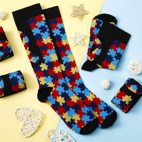 8 Pairs Autism Awareness Socks 2026 Autism Acceptance Month Item Accessories Puzzle Crew Sock for Adult Kids Gift in Saudi Arabia