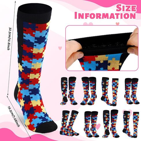 8 Pairs Autism Awareness Socks 2026 Autism Acceptance Month Item Accessories Puzzle Crew Sock for Adult Kids Gift in Saudi Arabia