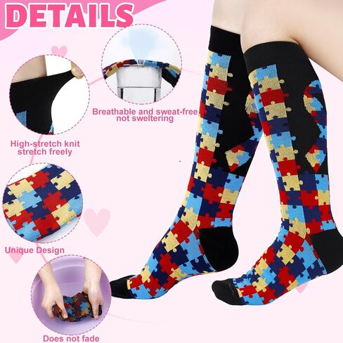 8 Pairs Autism Awareness Socks 2026 Autism Acceptance Month Item Accessories Puzzle Crew Sock for Adult Kids Gift in Saudi Arabia