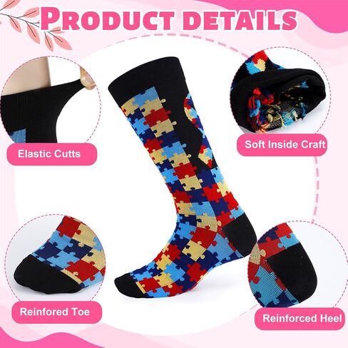 8 Pairs Autism Awareness Socks 2026 Autism Acceptance Month Item Accessories Puzzle Crew Sock for Adult Kids Gift in Saudi Arabia
