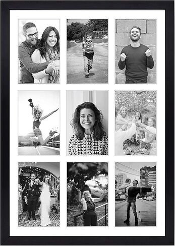 Golden State Art, 13.6x19.7 Black Photo Wood Collage Frame with Real Glass and White Displays (9) 4x6 Pictures in Kuwait
