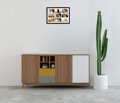 Golden State Art, 13.6x19.7 Black Photo Wood Collage Frame with Real Glass and White Displays (9) 4x6 Pictures in Kuwait