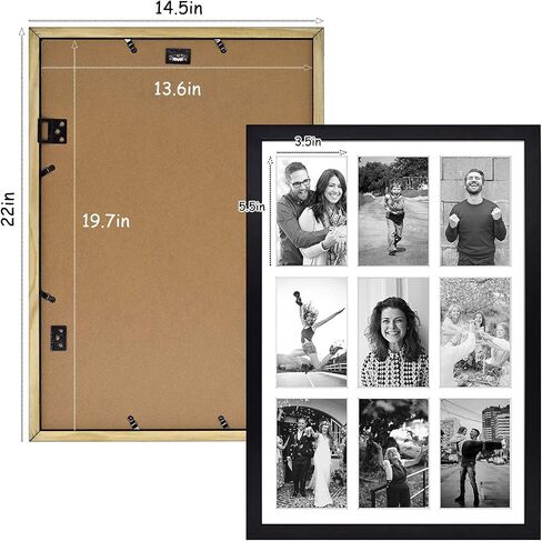 Golden State Art, 13.6x19.7 Black Photo Wood Collage Frame with Real Glass and White Displays (9) 4x6 Pictures in Kuwait